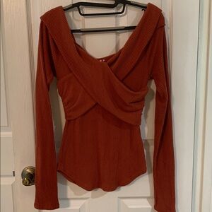Free People Orange Off-the-Shoulder Sweater
